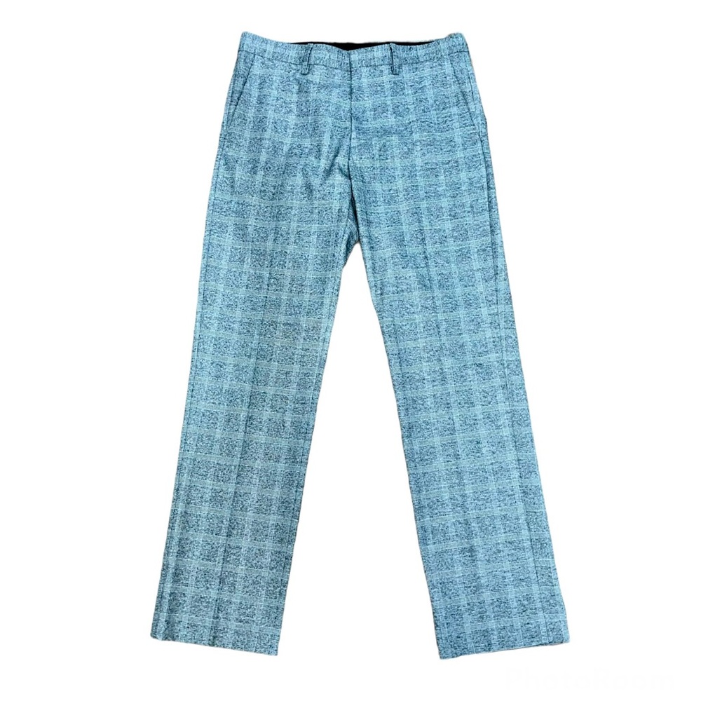 MURANO Alex Slim-Fit Flat-Front TekFit Waistband Grey Plaid Dress Pants 30x30